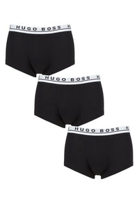 Mens 3 Pack BOSS Plain Cotton Stretch Trunks