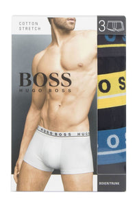 Mens 3 Pack BOSS Cotton Contrast Waistband Boxer Trunks