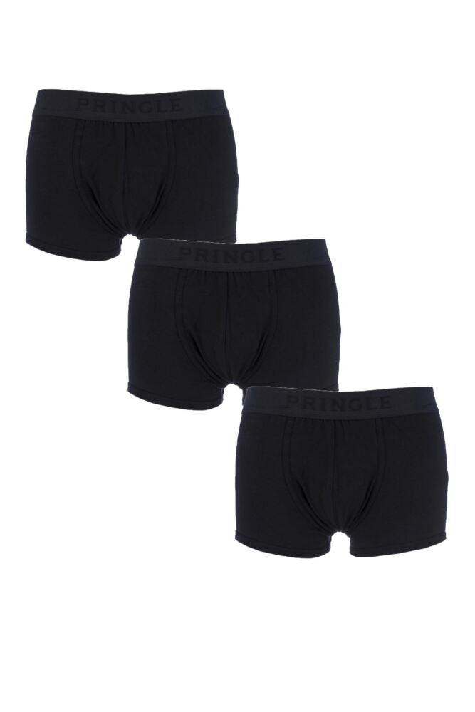 Mens 3 Pack Pringle Plain Cotton Boxer Shorts In Black