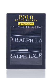 Mens 3 Pack Ralph Lauren Plain Cotton Stretch Longer Leg Boxer Briefs