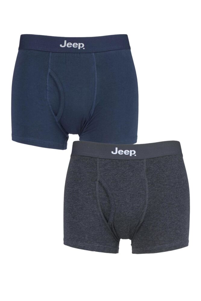 Mens 2 Pack Jeep Cotton Plain Fitted Key Hole Trunk Boxer Shorts