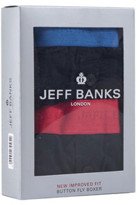 Mens 2 Pack Jeff Banks Plymouth Button Cotton Boxer Shorts